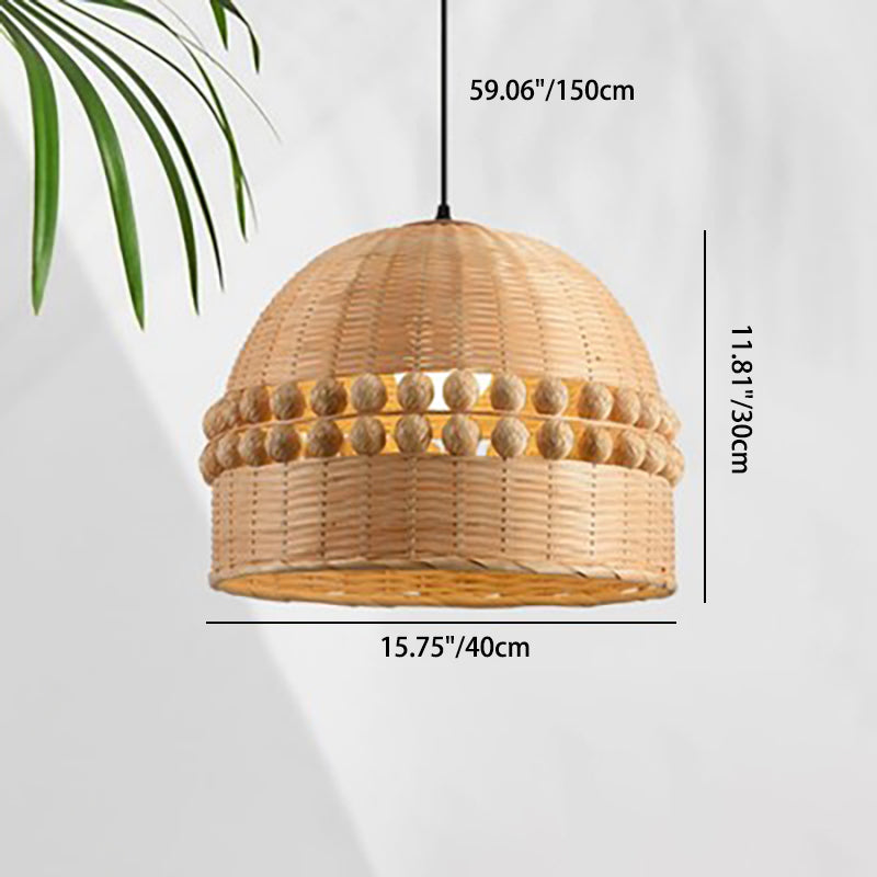 ضوء قلادة بتصميم قبة مستديرة منسوجة من الخيزران التقليدي بتصميم مجوف بمصباح واحد لغرفة المعيشة 