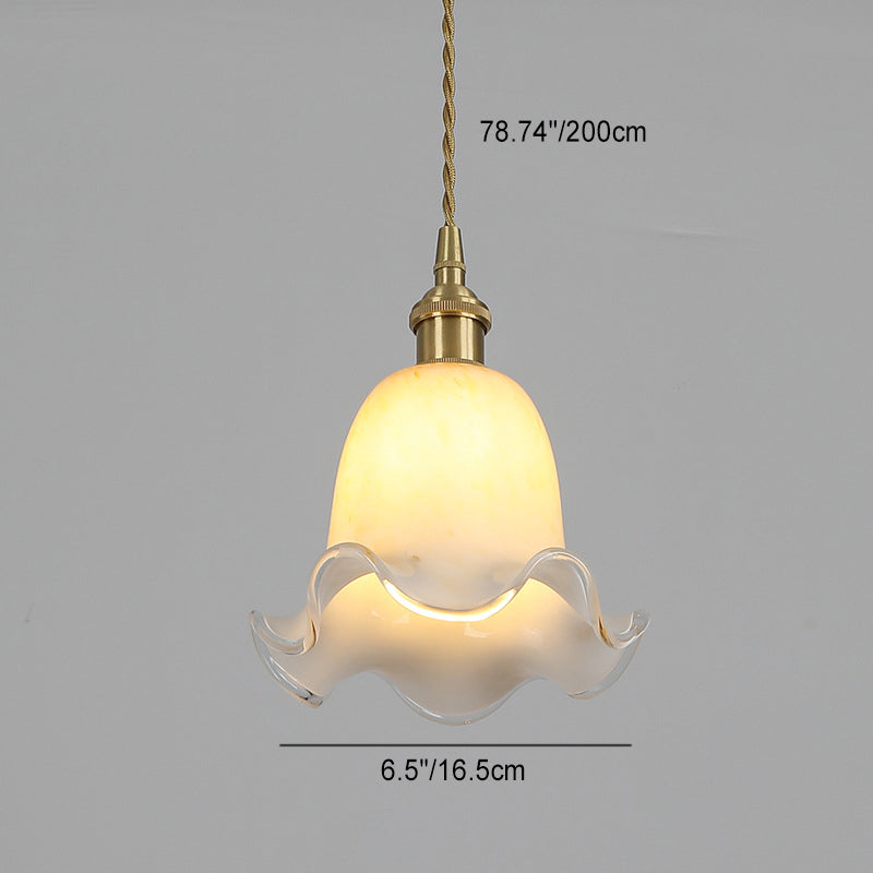 Lámpara colgante de 1 luz de vidrio de latón en forma de flor minimalista moderna para dormitorio 