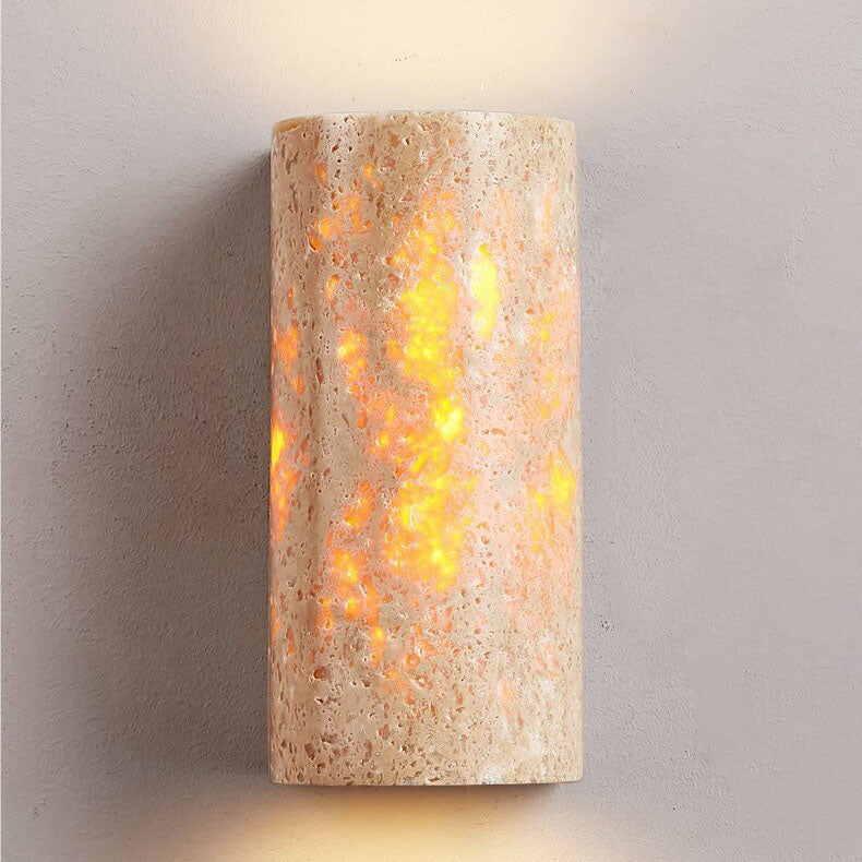 Traditional Japanese Yellow Travertine Half-Cylinder LED Wall Sconce Lamp For Hallway