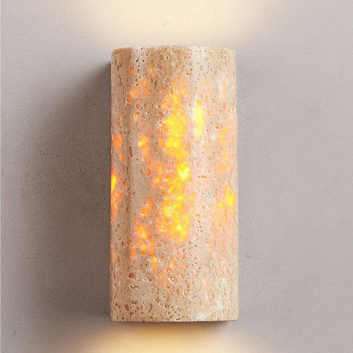 Traditional Japanese Yellow Travertine Half-Cylinder LED Wall Sconce Lamp For Hallway