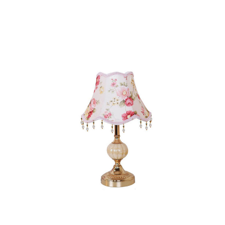 Traditional Vintage Fabric Floral Glass Hardware Plating 1-Light Table Lamp for Bedroom
