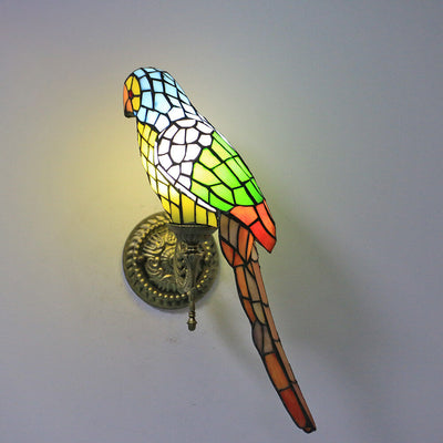 Tiffany Vintage Parrot Stained Glass 1-Light Wall Sconce Lamp