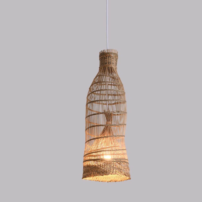 Luminaire suspendu à 1 lumière en cage de tissage en bambou zen chinois 