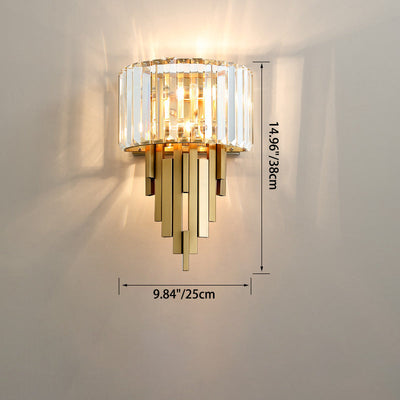 Zeitgenössische Luxus Metall Hardware Kristall Zylinder Streifen Rhombischen 2-Licht Wand Leuchte Lampe Für Wohnzimmer 