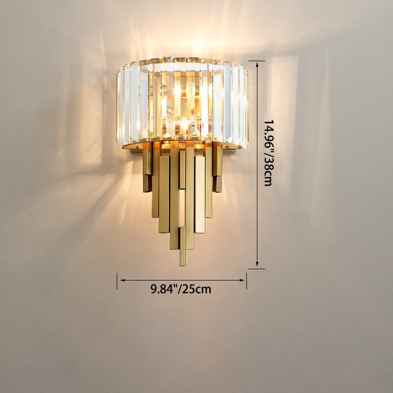 Zeitgenössische Luxus Metall Hardware Kristall Zylinder Streifen Rhombischen 2-Licht Wand Leuchte Lampe Für Wohnzimmer 