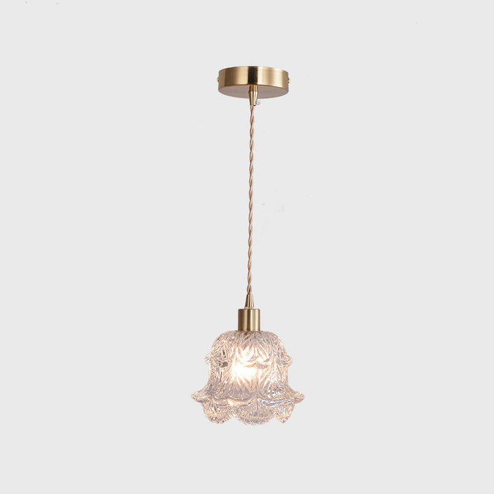 Zeitgenössische Luxus Messing Blume Glas Schatten 1-Licht Pendelleuchte für Wohnzimmer 