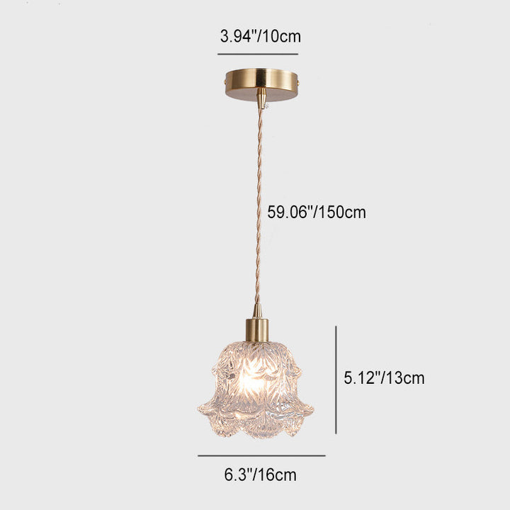 Zeitgenössische Luxus Messing Blume Glas Schatten 1-Licht Pendelleuchte für Wohnzimmer 