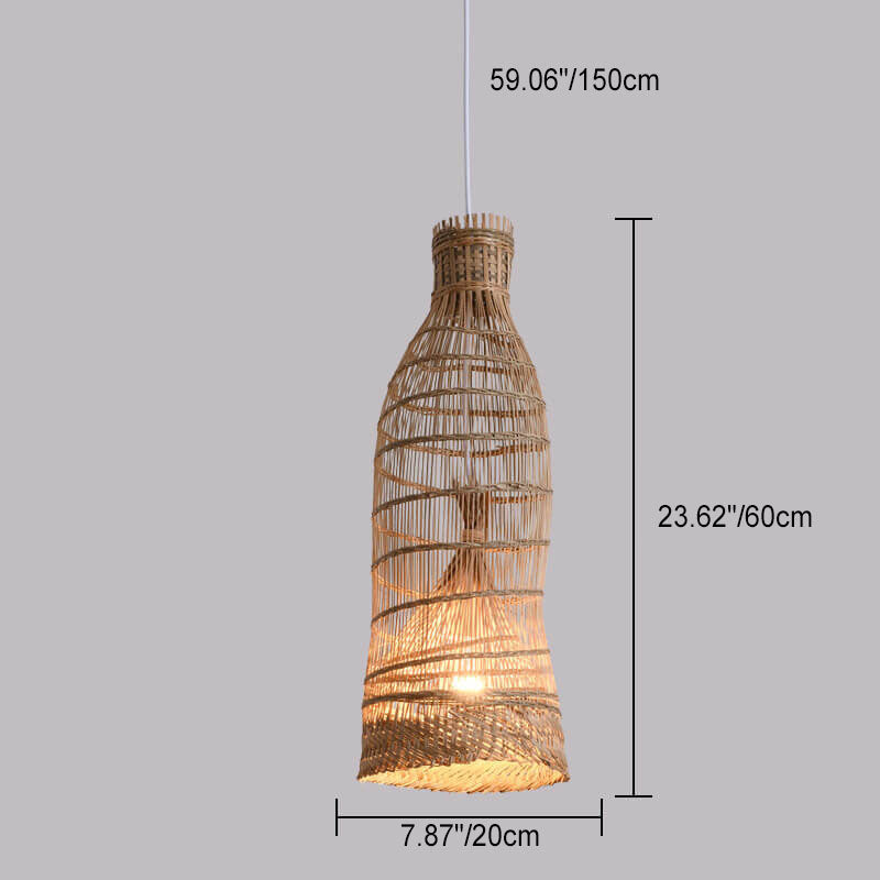 Chinese Zen Bamboo Weaving Cage 1-Light Pendant Light