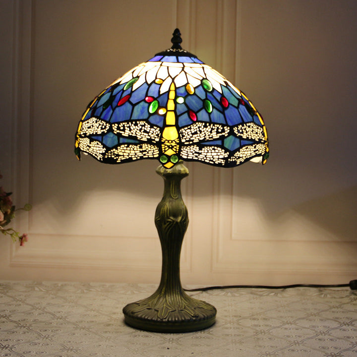 Traditional Tiffany Dragonfly Stained Glass Alloy Base 1-Light Table Lamp For Home Office
