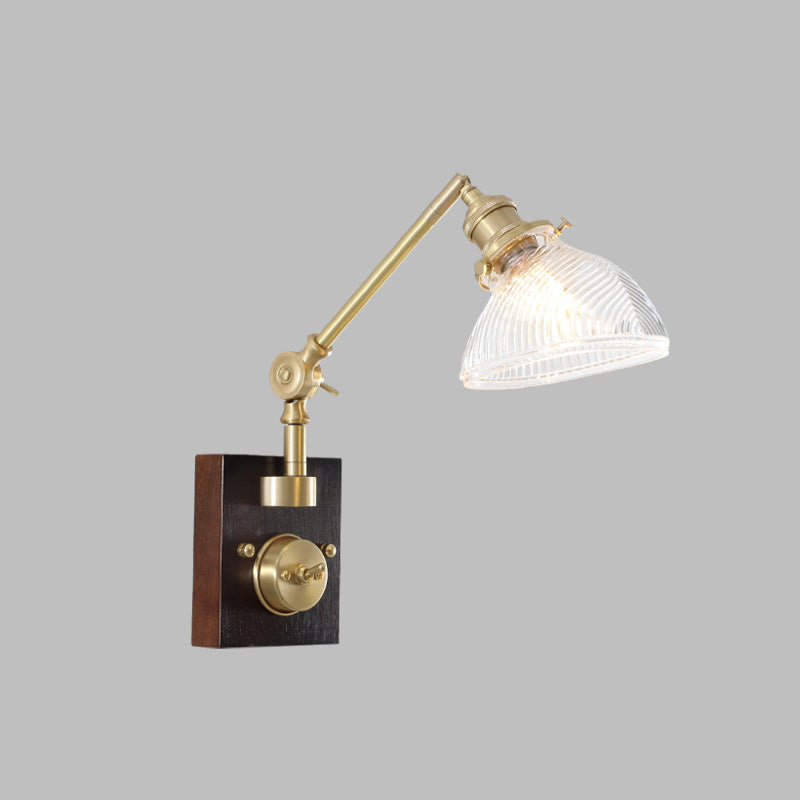 Applique murale traditionnelle vintage en demi-cercle en verre et cuivre avec 1 lumière pour chambre à coucher 