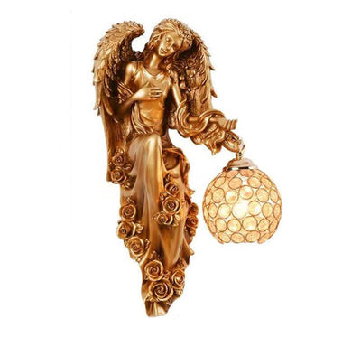 European Modern Luxury Angel Resin Crystal 1-Light Wall Sconce Lamp