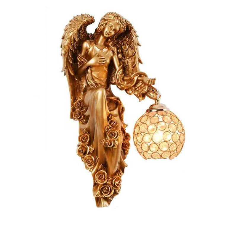 European Modern Luxury Angel Resin Crystal 1-Light Wall Sconce Lamp