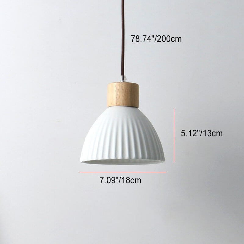 Japanese Harajuku Solid Wood Pleated Ceramic Round 1-Light Pendant Light