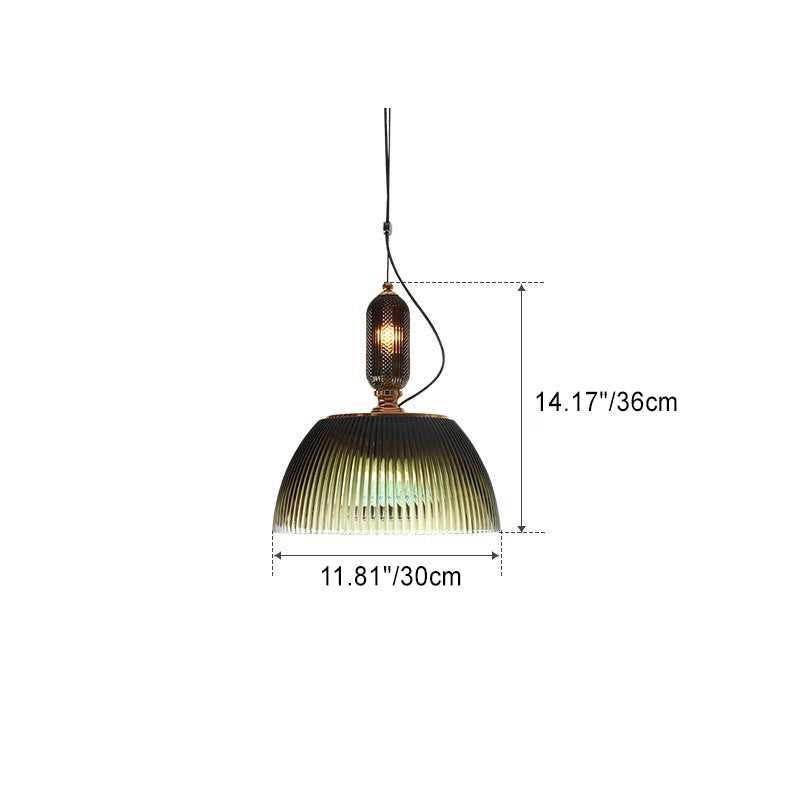 Lámpara colgante contemporánea retro de vidrio con rayas verdes y hierro de 2 luces para dormitorio 
