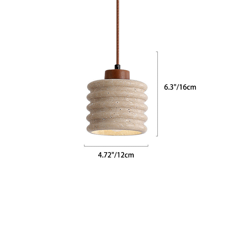 Lustre Suspendu 1 Lumière en Bois Massif Travertin Cylindre Vintage Traditionnel pour Chambre 