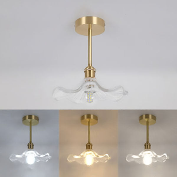 Moderne Luxus Messing Glas Blumenförmige 1-Licht Semi-Flush-Montage Deckenleuchte 