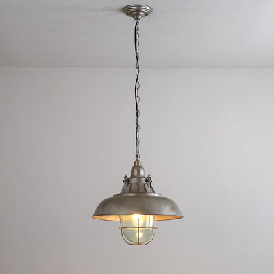 Zeitgenössische industrielle Retro-Pendelleuchte im Used-Look aus grauem Aluminium mit halbrundem Schirm und 1 Licht für Unterhaltungsräume 