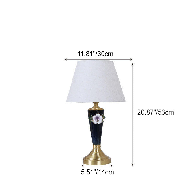 Vintage European Ceramic Floral Pleated Fabric 1-Light Table Lamp