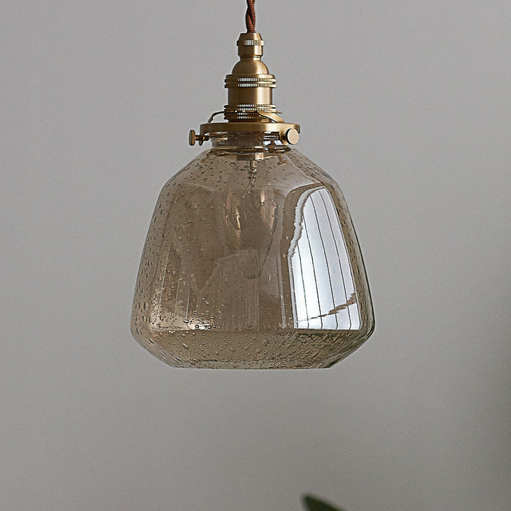 Traditional Japanese Brass Glass Air Bubble Round Terete 1-Light Pendant Light For Dining Room