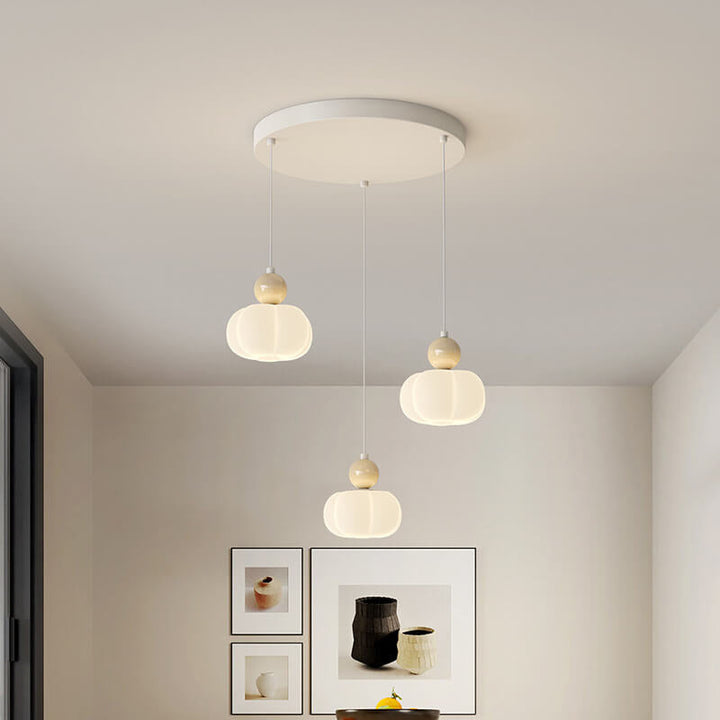 Lustre moderne minimaliste en coton crème, fer et plastique, 3/5 lumières, pour salle à manger 
