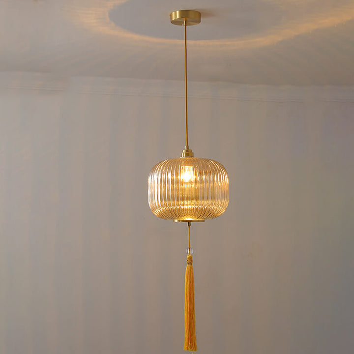 Lámpara colgante de 1 luz de vidrio de cobre con forma de linterna moderna nórdica 