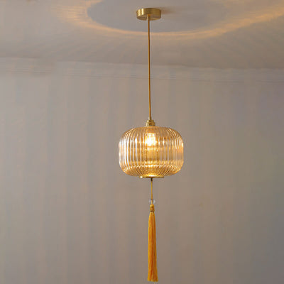 Nordic Modern Lantern Shape Copper Glass 1-Light Pendant Light