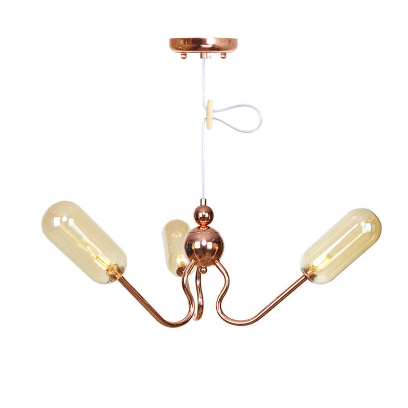 Zeitgenössischer Luxus-Kronleuchter mit Eisenrahmen und rundem Glasschirm, 3 Lichter, für Wohnzimmer 
