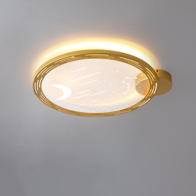 Nordisch moderner minimalistischer runder Stern-Mond-Eisen-Aluminium-Acryl-LED-Deckenleuchte 