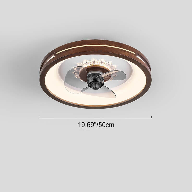 Modern Chinese Walnut Round Square Acrylic LED Flush Mount Ceiling Fan Light