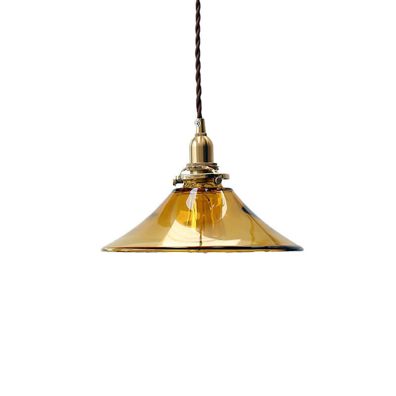 Japanese Modern Minimalist Cone Brass Glass 1-Light Pendant Light