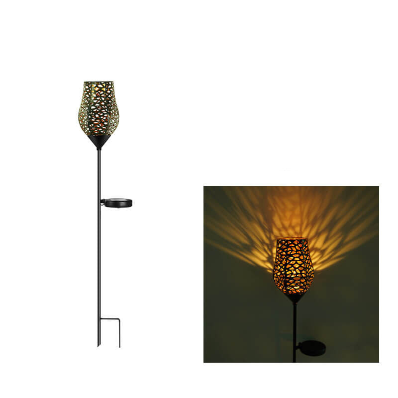 ضوء LED خارجي شمسي حديدي مجوف هندسي لإضاءة الفناء والعشب 
