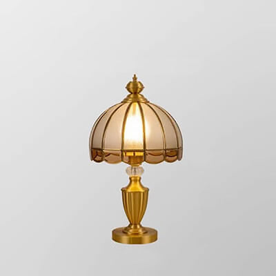 Chinese Vintage Brass Water Pattern Glass Dome 1-Light Table Lamp