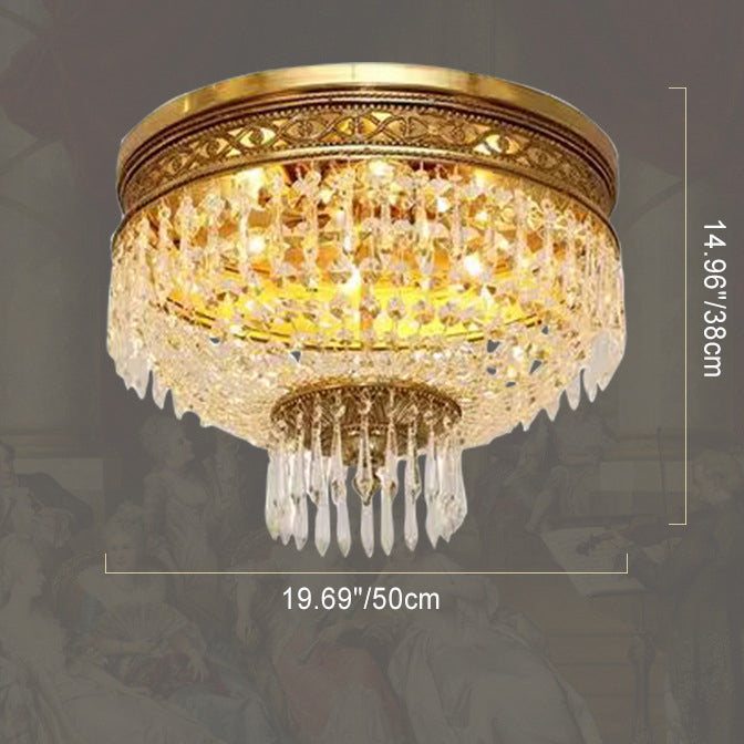 Plafonnier traditionnel rond en cuivre avec cristal 4/6 lumières pour chambre à coucher 