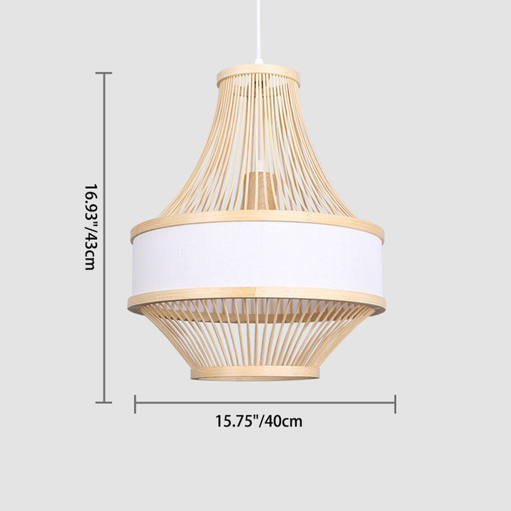 Modern Boho Bamboo Weaving Lantern Fabric 1-Light Pendant Light For Dining Room
