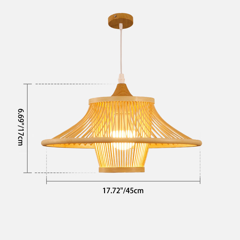 Suspension Luminaire Cylindre Rond en Bambou Japonais Traditionnel à 1 Lumière pour Chambre 
