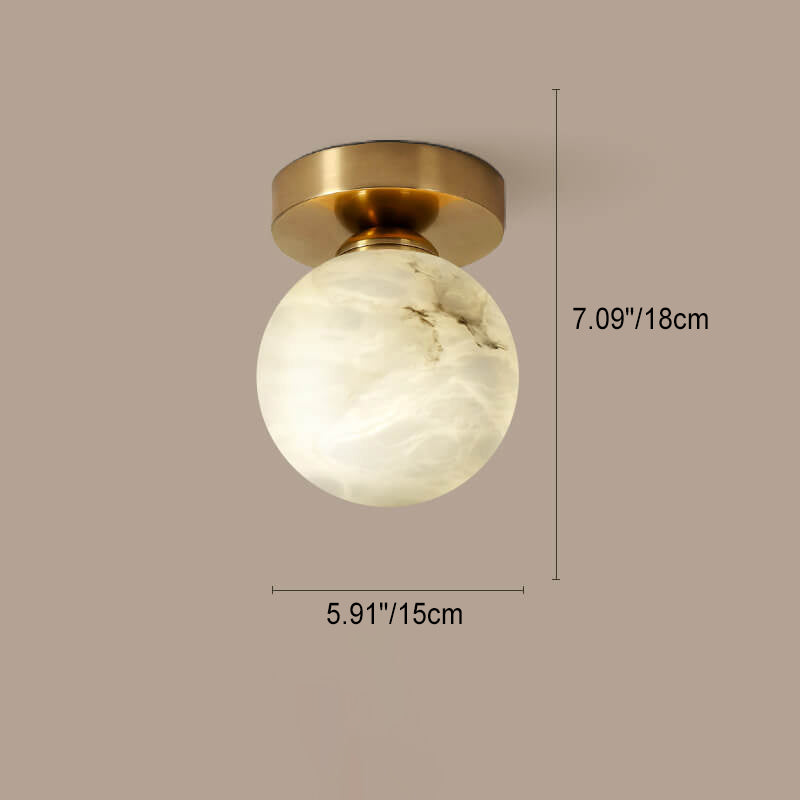 Modern Light Luxury Marble Round Ball Square Copper 1-Light Semi-Flush Mount Ceiling Light