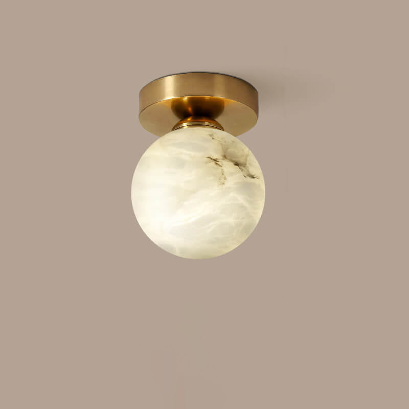 Modern Light Luxury Marble Round Ball Square Copper 1-Light Semi-Flush Mount Ceiling Light