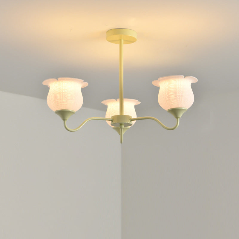 Moderner Art-Deco-Kronleuchter mit Eisenrahmen und PLA-Glocken-Orchideen-Blumenschirm, 3/5/6 Lichter, für Wohnzimmer 