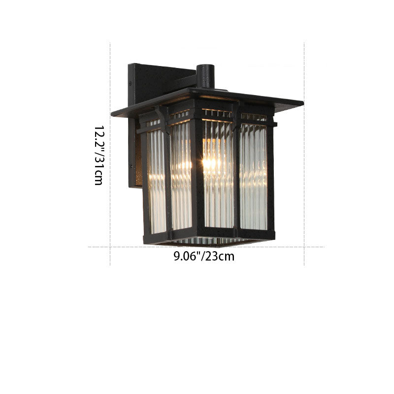 Contemporary Industrial Aluminum Rectangular Frame Ribbed Glass Shade 1-Light Wall Sconce Lamp For Outdoor Patio