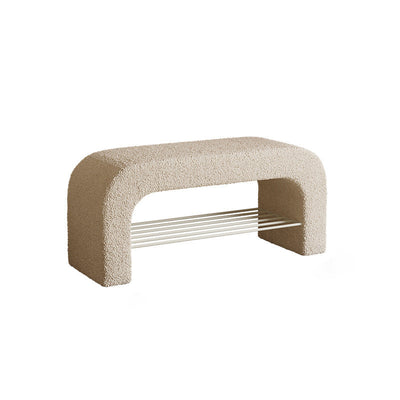 Banc de rangement moderne minimaliste en agneau rectangulaire long en cuir PU avec fer, 1 étagère pour les entrées 