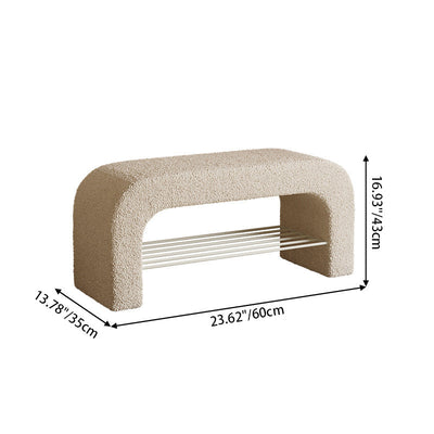 Banc de rangement moderne minimaliste en agneau rectangulaire long en cuir PU avec fer, 1 étagère pour les entrées 