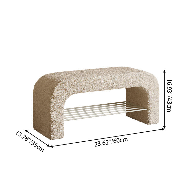 Banc de rangement moderne minimaliste en agneau rectangulaire long en cuir PU avec fer, 1 étagère pour les entrées 