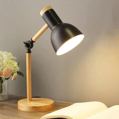 Contemporary Nordic Iron Semi-Circular Shade Wooden Base 1-Light Table Lamp For Study