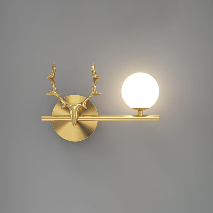Lámpara de Aplique de Pared de 1 Luz de Vidrio y Latón Completo de Lujo Moderno con Astas 
