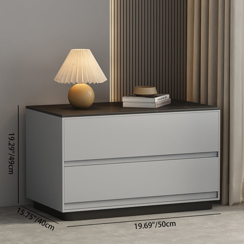 Table de nuit moderne minimaliste rectangulaire en bois massif avec dalle de pierre à 2 tiroirs pour chambre 
