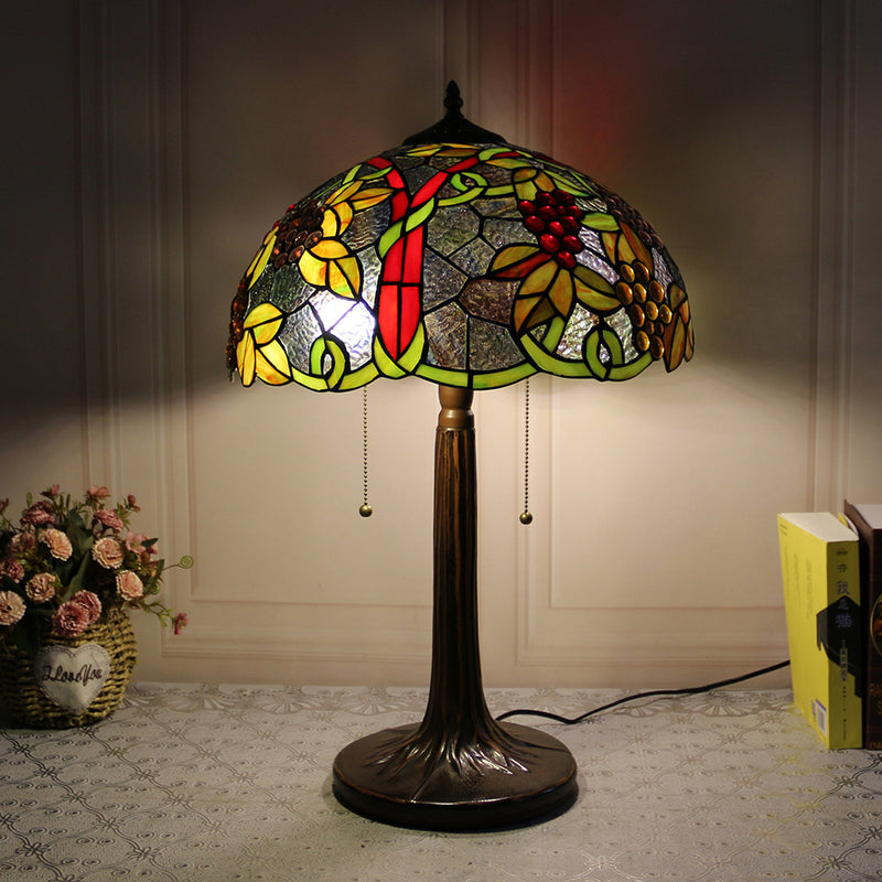 Lampe de Table Traditionnelle Rustique Ronde en Résine et Verre à 2 Lumières pour Chambre 