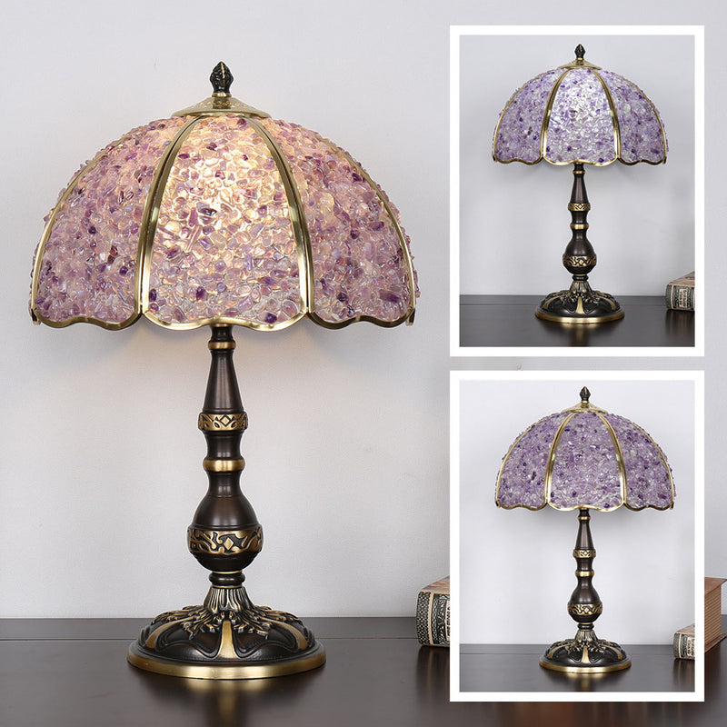 Modern Luxury Umbrella Half Circle Full Copper Crystal 1-Light Table Lamp For Bedroom