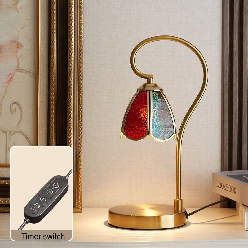 Moderne kreative Buntglas-Blumenschirm Eisenbasis 1-Licht schmelzende Wachs Tischlampe 