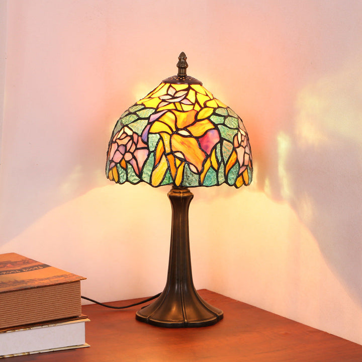 Lampe de table à 1 lumière en verre teinté fer traditionnel Tiffany Dome pour chambre 