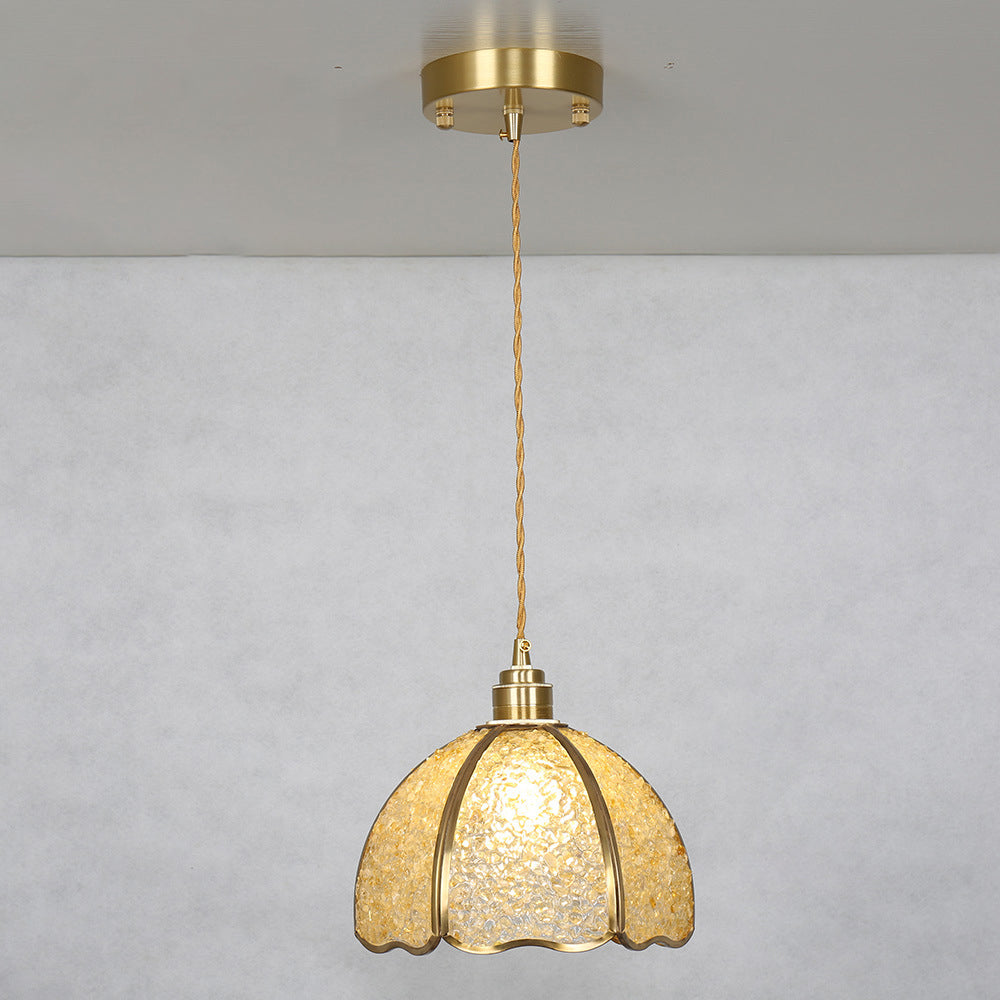 Lámpara colgante moderna de arte deco de media esfera de cobre con cristal de 1 luz para comedor 